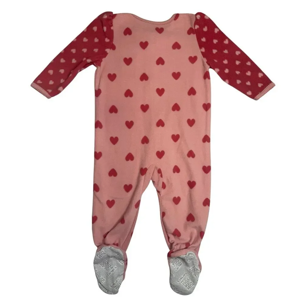 Carters Footie Sleeper PJs Girls Hearts Dinosaurs White Pink 12 Months